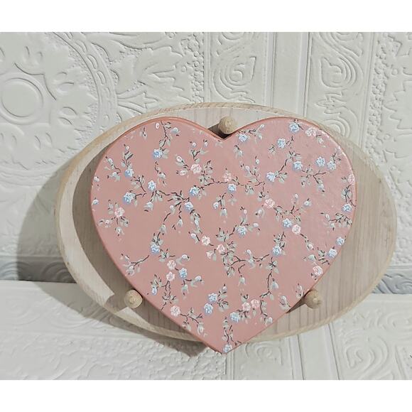 Coaster Set Homewarmers By Valorie Hearts with Wood Base Cottagecore Shabby Chic - Picture 6 of 10